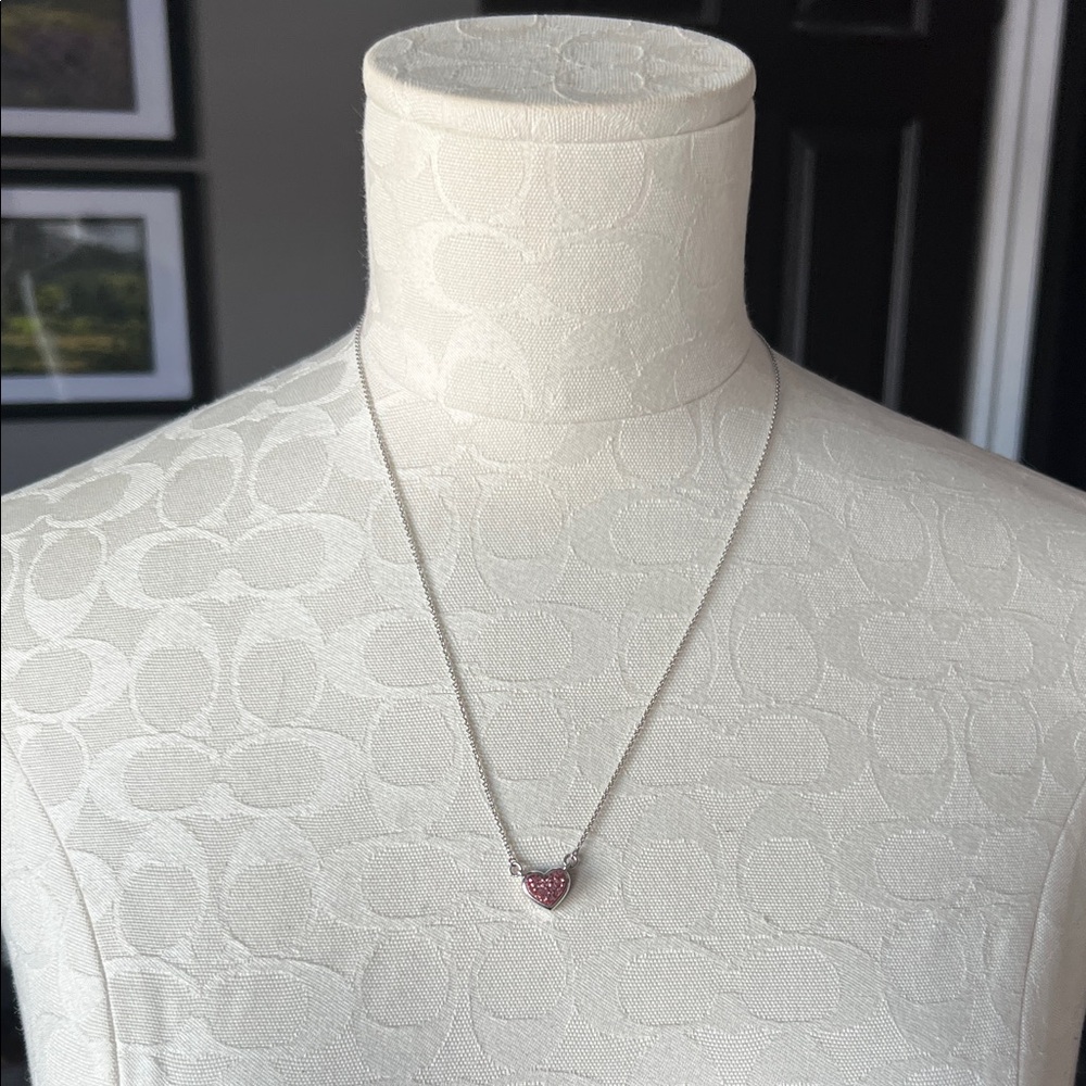 Coach Silver Necklace with Pink Heart Pendant